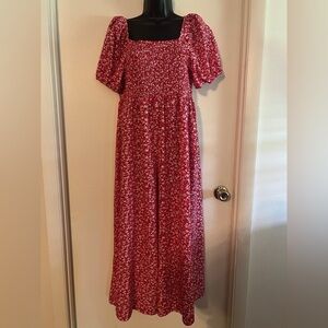 Red & White Floral Jumpsuit – Women’s 1X, Flowy & Comfy